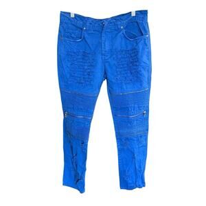 Focus Jeans Men's Royal Blue Distressed Y2K Zippers 32x30 Skinny Streetwear